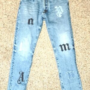 Palm Angels Mens Size 30 Jeans Blue Patches Denim